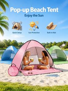 1 cái lều bãi biển pop-up nhẹ, di động, lắp nhanh, chống tia UV chất lượng cao, màu xanh, kèm túi đựng, phù hợp cho cắm trại ngoài trời, bãi biển, công viên, lều trú tức thời, chắc chắn, chống tia UV UPF 50+ - Nhiều màu - Xem 2
