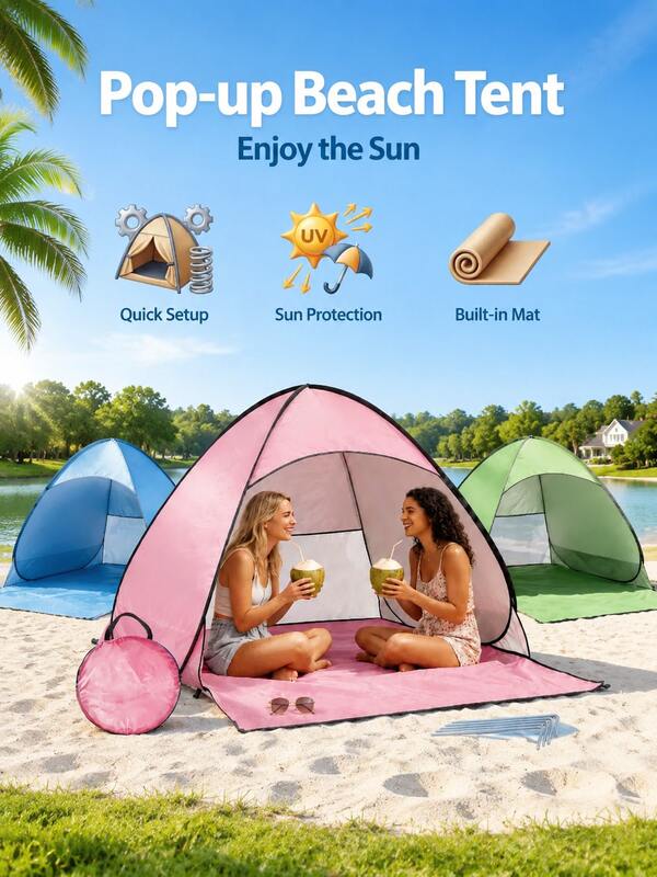 1pc Lightweight Portable Pop-Up Beach Tent - Quick Setup, High-Quality UV Protection, Blue With Storage Bag, Suitable For Outdoor Camping, Beach, Park, Instant Shelter | Sturdy Pop-Up Tent Provides UPF 50+ UV Protection!