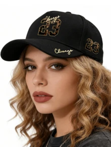1pc/2pcs "Chicago 23" Gold Personalized Number Graphic Print Unisex Curved Brim Baseball Cap And Crossbody Bag, Street Fashion Outdoor Sports Baseball Cap And Bag, Adjustable, Gift For Yourself Or Friends - Multicolor - View 4