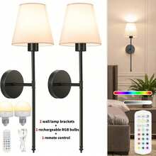 2 buah Lampu Dinding Bertenaga Baterai, Lampu Dinding Nirkabel Warna Emas dengan Kontrol Jarak Jauh, 9 Mode Warna, Lampu Dinding Isi Ulang, Cocok untuk Kamar Tidur dan Ruang Tamu - A - View 14