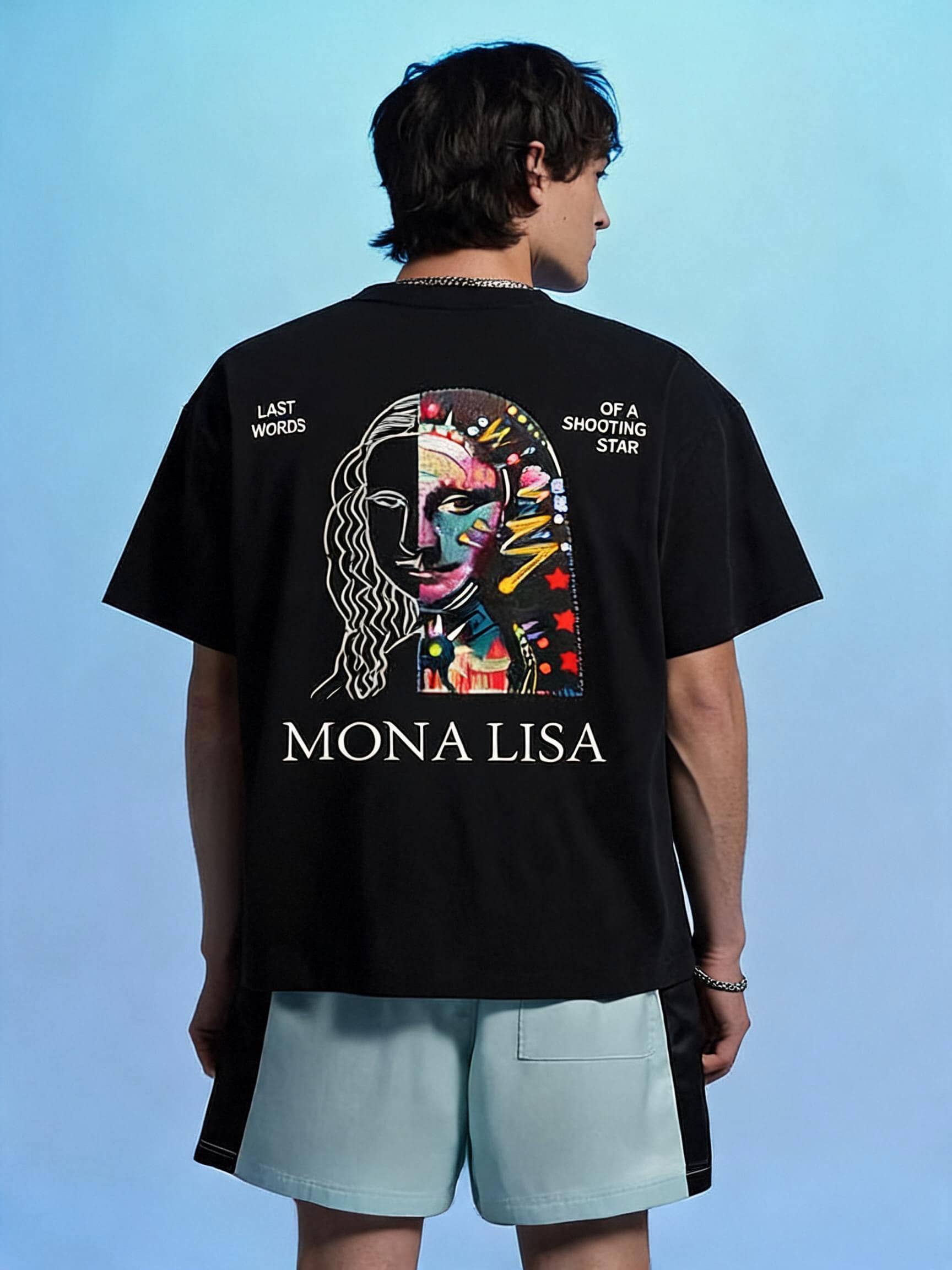 Men's Round Neck Short Sleeve Artistic & Street Pop Art Graphic Minimalist Casual Top - Black - View 1