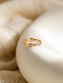 1pc Elegant Fashion Gold Half-Circle Rhinestone Ring, High-End Vintage, Suitable As A Beautiful Gift For Women On Holidays - Gold - View 4