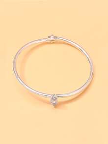 1pc Gold Vintage Metal Bracelet With Marquise Zirconia, Women's Luxury High-End Alloy Wrist Bracelet Jewelry - Silver - View 2