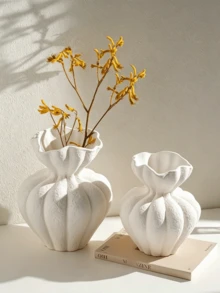 1 Handmade Bohemian-Style Decorative Vase With Wavy Pattern (Petal-Shaped Rim) – Minimalist Tabletop Home Decor, Rustic Style For Living Room Or Bedroom, Ideal Gift Choice - Multicolored. - View 2