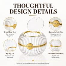 1pc Transparent Round Coffee Capsule Storage Box With Lid, PET Plastic Candy Storage Box, Countertop Tea Bag Snack Storage Jar, Gold/Silver Trim - Multicolor - View 9