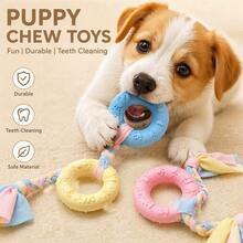 Puppy Keep 耐咬狗玩具套組，馬卡龍色 TPR 橡膠磨牙玩具，緩解無聊，互動幼犬遊戲，骨頭、球、星星、甜甜圈造型寵物用品 - 彩色 - 查看 9