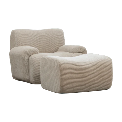 Chenille Armchair With Footrest, Vacuum-Packed With 30D High-Elasticity Foam Padding, No Assembly Required, Ideal For Living Rooms And Small Spaces - Ivory - 淺卡其 - 查看 1