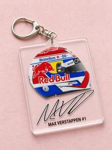 1Pc/9 Pcs F1 Formula Racing Helmet Pattern Keychain, Cool Sports Style Acrylic Asymmetrical Shape Metal Lobster Claw Clasp Practical Bag Charm Decoration Pendant, Suitable For Racing Fans Gathering, Watching Races, Boyfriend Gift, Backpack Car Key Decoration, Daily Outings And More - Multicolor - View 12