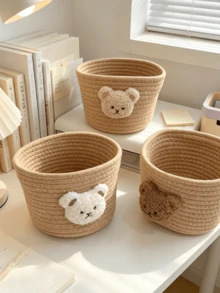1pc Round Bear Storage Basket, The First Choice For Desktop Clutter Storage, Cartoon Bear Design Round Woven Storage Basket, Cartoon Bear Desktop Organizer Box, Children's Toy Storage Basket, Handwoven Storage Basket, Cartoon Bear Desktop Organizer Box, Suitable For Living Room, Office Desk, Bedside Table, Can Store Jewelry, Cosmetics, Children's Toys, Stationery And Other Small Items, Desktop Clutter Storage Basket - View 1