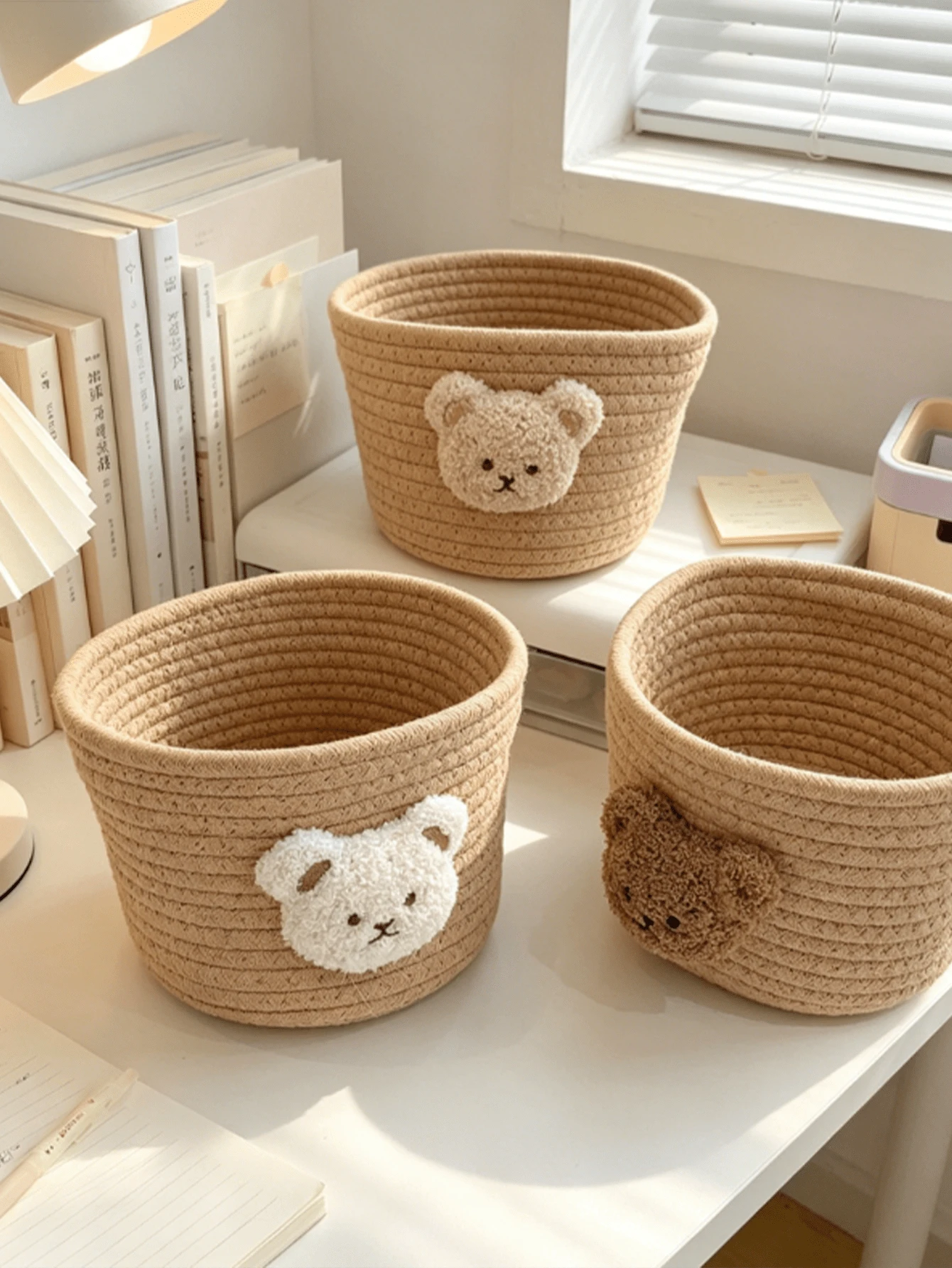 1pc Round Bear Storage Basket, The First Choice For Desktop Clutter Storage, Cartoon Bear Design Round Woven Storage Basket, Cartoon Bear Desktop Organizer Box, Children's Toy Storage Basket, Handwoven Storage Basket, Cartoon Bear Desktop Organizer Box, Suitable For Living Room, Office Desk, Bedside Table, Can Store Jewelry, Cosmetics, Children's Toys, Stationery And Other Small Items, Desktop Clutter Storage Basket - View 1