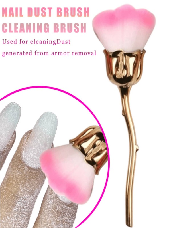 1Pc Nail Art Dust Brush Pink Rose-Shaped Design Cleaner Brush For Nails Makeup, Powder, Blush, Cleaning And Trimming Multi-Functional Rose Flower Nail Brush - Nail Dust Cleaner, Powder, Blush, Makeup Brush For Travel