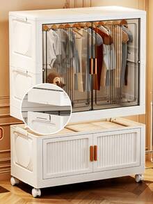 1 pieza Armario plegable para almacenamiento de ropa con puertas transparentes, armario portátil de varias capas con ruedas, estantería de almacenamiento apilable, adecuado para ropa, juguetes y zapatos, fácil de montar, estantería de almacenamiento de ropa - Especificaciones múltiples - View 8