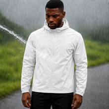 Men's Waterproof Windbreaker With Removable Hood Black Sports Jacket For Gym Or Running - 白色 - 查看 1