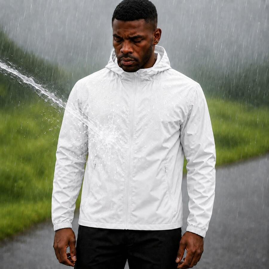 Men's Waterproof Windbreaker With Removable Hood Black Sports Jacket For Gym Or Running - 白色 - 查看 1