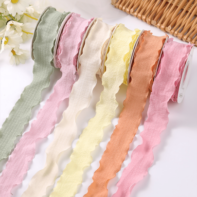 10 Yards/Roll 0.98 Inch Ruched Lace Ribbon, Bouquet Cake Packaging Ribbon, DIY Craft Material, Wedding Birthday Party Gift Decoration Ribbon