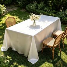 1 Piece Elegant Rectangular Satin Tablecloth - Smooth Washable Fabric For Weddings, Parties, Banquets | Decorative Silk-Textured Table Cover - White, Luxury Dining, Event Decor, Home, Restaurant (Multiple Sizes Available) - White - View 3