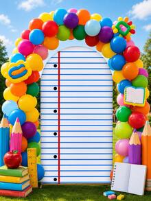 Hintergrund-Notizbuch-Cover mit Bogen für den ersten Schultag, Schulanfang-Party-Dekoration, laminierter Bogenrahmen aus Polyester, Kuppel-Abschlussfeier-Hintergrund, geeignet für Porträtfotografie von Schülern im Klassenzimmer am ersten Schultag, Schulanfang-Party-Deko - Verschiedenfarbig - Übersicht 4