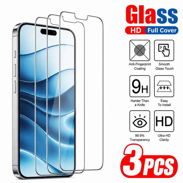 CASECOPS 3 Buah Pelindung Layar Kaca Tempered Definisi Tinggi, Tipis, Anti Gores, Anti Sidik Jari, Peredam Guncangan, Lapisan Mudah Dibersihkan, Kekerasan 9H, Perlindungan Penuh, Kompatibel dengan iPhone 17 Pro Max/17 Pro/17 Air/17e/17/16 Pro Max/16 Pro/16 Plus/16e/16/15 Pro Max/15 Pro/15/14/13/12 dan Model Lainnya.