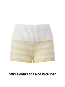 Women Y2K Striped Foldover Knit Shorts Top Not Included Low Waist Slim Fit Knit Mini Shorts Retro Micro Boxer Short Pants Streetwear Summer Clothes - 黃色 - 查看 3
