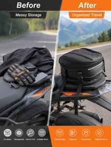 Motorcycle Tail Bag Waterproof Expandable Rear Seat Bag, Carbon Fiber Motorcycle Seat Bag With Reflective Strip And Quick Release Buckle, Universal Sport Motorcycle Rear Seat Luggage Bag, Motorcycle Helmet Backpack Travel Bag, Suitable For Riding Enthusiasts - A - View 8
