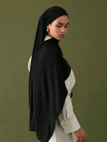 1pc New Large Knitted Headscarf Shawl Soft Headband Casual Headwrap Solid Color Women's Scarf, Suitable For Matching With Abaya Long Robe And Veil - Black - View 3
