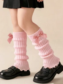4 Pairs Girls Satin Big Bow Ribbed Ruffle Leg Warmers, Elastic Knit Leg Covers, Soft Skin-Friendly Princess Dress Accessories, Versatile Daily Holiday Party Baby Decorative Leg Warmers - Multicolor - View 8
