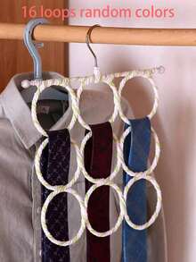 1pc 28-Ring & Colorful Woven Foldable 16-Ring Scarf Hook, Random Color Belt Storage Rack. Perfect For Home, Bedroom, Autumn, Spring & Holiday Decor. Practical Storage Rack, Matches Women's White T-Shirts, Black Pants, Winter Clothes & Dresses - Random Color - View 9
