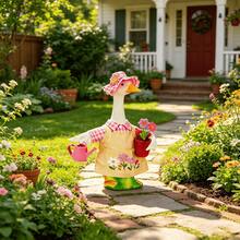 Outdoor Goose Outfit Set With Floral Bonnet And Gardening Apron, Creating A Cute Lively Farmhouse Vibe For Lawn, Porch, Patio, Yard And Seasonal Decor - Multicolor - View 5