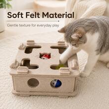 Interactive Felt Cat Toy Box With 3 Random Color Bell Balls, Square Puzzle Game Box For Indoor Cats, Paw-Chasing Toy, Enrichment Activity Toy, Durable Felt Hide-And-Seek Toy For Cats And Kittens - Multicolor - View 8
