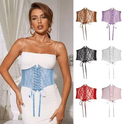 Fashionable Lace Waist Cincher For Women, Wide Waist Belt, Tummy Control, Versatile Dress And Top Decorative Waistband, Elastic Stretch