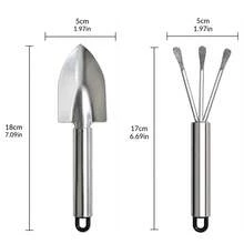 Set Alat Berkebun Mini, Sekop Tangan Stainless Steel 201 dan Garu Penggaruk 3 Cabang dengan Pegangan Anti Selip, Alat Berkebun Kecil Tahan Karat untuk Sukulen, Bonsai, Menanam, Memindahkan Tanaman, dan Menggemburkan Tanah - A - View 9