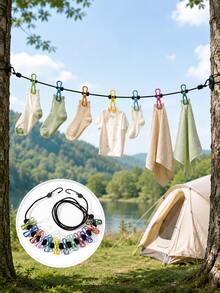 Retractable Portable Clothesline Set With 12 Clips, Adjustable Clothesline For Indoor And Outdoor Use, Camping And Travel Clothesline, Space-Saving Drying System For Bathroom, Balcony And Dorm, Back To School, New Year Gift - Multicolor - View 3
