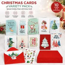 10pcs Unique Cute Christmas Greeting Card Set - With Red Envelopes & Stickers - Christmas Stocking Stuffer/Secret Santa Exchange Gift, Back To School - Multicolor - View 8