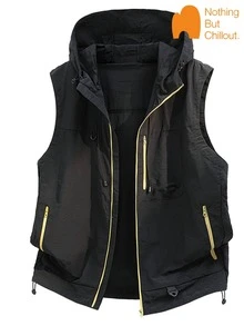 NBCT Women's Hooded Vest Summer Sleeveless Tank Top, Sports Outdoor Versatile Casual Outerwear Top - Black - View 2