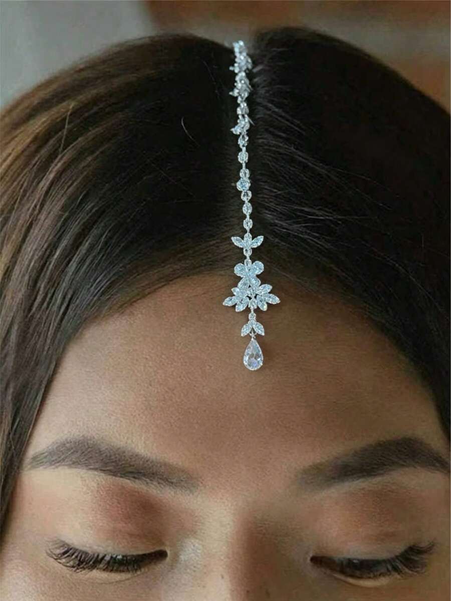 Fashionable And Elegant Hair Accessory, Forehead Decorative Pendant Hair Clip, Bridal Accessory - Silver - View 1