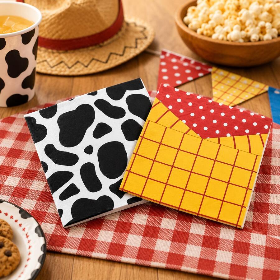 20/40/100pcs Theme Party Decorations, Birthday Party Disposable Tableware Napkins, Cowboy Theme Cocktail Napkins, Cowboy Disposable Dinner Napkins, Cartoon Movie Theme Birthday Party Supplies - View 1