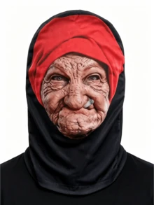 2pcs/Set - 1PC Scary Humorous Little Red Riding Hood Old Lady Mask | Cosplay Headpiece, Breathable & Comfortable, Fits Face Shape, Suitable For Various Occasions, Realistic Pattern, Easy To Wear, Ideal For Halloween Cosplay Party Props - Multicolor - View 2
