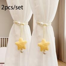 2pcs/Set Star Decor Curtain Tiebacks, Minimalist Faux Pearl Curtain Ropes, Sheer Curtain Tiebacks, Mosquito Net Storage Ropes - Multicolor - View 4