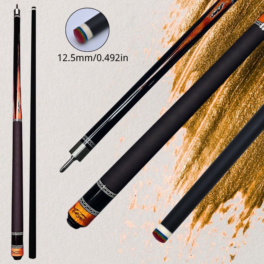 12.5mm Tip American 9-Ball Cue, 1/2 Split Design, Leopard Pattern, Smooth Grip, 3/8*3 Quick Joint, Carom Billiard Cue, Professional 10-Ball Cue, Professional Competition Cue, Suitable For Daily Practice And Competition, Perfect Gift For Billiard Enthusiasts - Orange - View 1