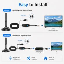 Indoor Digital TV Antenna With Magnetic Base, 5M Coaxial Cable And Adjustable Signal Booster, VHF UHF Reception For Home TV - Black - View 4