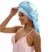 ZTZI Extra Long Sleep Bonnet, Smooth Night Hair Cap For Long Braids & Curly Hair, Wide Elastic Headband Solid Color Casual Polyester Fiber Bonnet For Daily Wear All Seasons - VC Bow 9008 - View 16