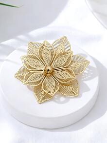 1枚花卉设计胸针，优雅奢华的金属网状花瓣，中心镶嵌仿珍珠，可调节扣环，时尚配饰，适合日常佩戴、晚礼服、摄影，也是送给她的礼物。 - 金黃色 - 查看 12