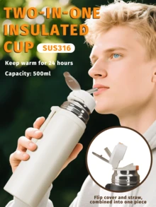 Stylish Stainless Steel Insulated Water Bottle - Reusable, Hand-Wash Only, Perfect For Couples & Students, Bullet Head, High Appearance, Male And Female - Multicolor - View 5