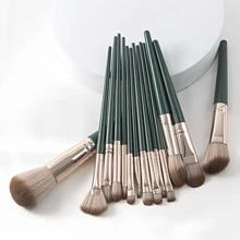 Exquisite Packaging Box + 13pcs + 1pc, Dark Green Soft Bristle Makeup Brush Set With Wooden Handle, Powder Blush Eyeshadow Full Set Professional Makeup Tools - A - View 4