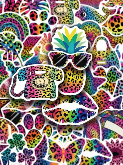 50 miếng nhãn dán graffiti họa tiết da báo nhiều màu, nhãn dán thẩm mỹ sáng tạo, phù hợp cho điện thoại, máy tính, hành lý, nhạc cụ, sách, bình nước