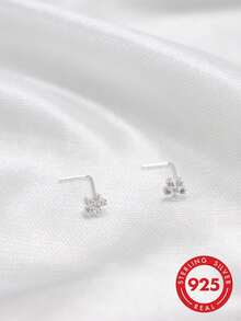 1 chiếc khuyên mũi bằng bạc sterling 925 đính đá Zirconia hình hoa. - Bạc - Xem 1