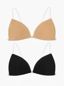 Halterneck-BH mit transparentem Träger und Klebestreifen für Damen, apricotfarben und schwarz, nahtlos, unsichtbar, mit Frontverschluss, Push-up, rutschfest, verstellbar, bequem, rückenfrei, Brustkleber - Verschiedenfarbig - Übersicht 18