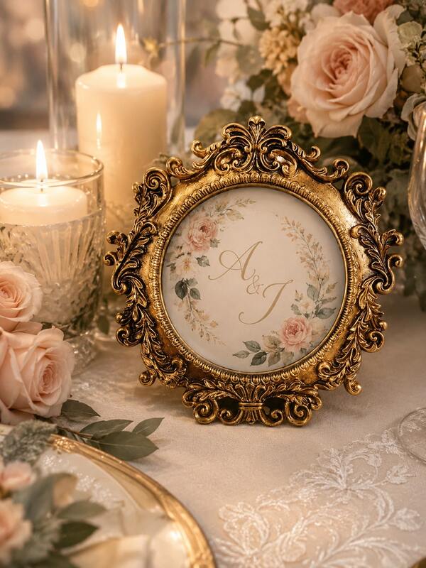 Baroque Oval Photo Frame, Vintage Black & Gold Desktop Photo Stand, Decorative Photo Frame, Suitable For Wedding Cards, Vanity, Bookshelf, Bedroom, Entryway, Living Room, Housewarming Gift