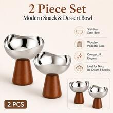 1pc/2pcs/3pcs Stainless Steel Snack Bowl With Wooden Base, Elegant Dessert Cup, Suitable For Nuts, Fruit, Ice Cream And Party Table Decoration - Bowl - View 11
