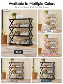 1pc Back To School Dorm Essentials Modern Minimalist Shoe Rack, Solid Color X-Shaped Side Frame Open Metal Storage Shelf, Space-Saving 4-Tier Shoe Organizer, Suitable For College Dorm, Entryway And Bedroom - Multicolor - View 3
